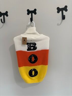 Target Candy Corn 'BOO' Knit Dog Sweater in White, Orange & Yellow